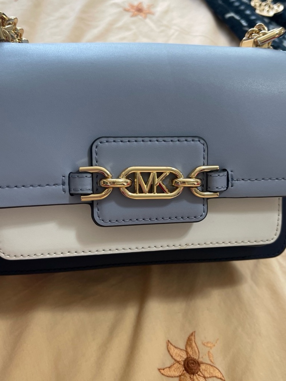 Michael Kors Two-Tone Light Blue, White and Navy Leather Crossbody